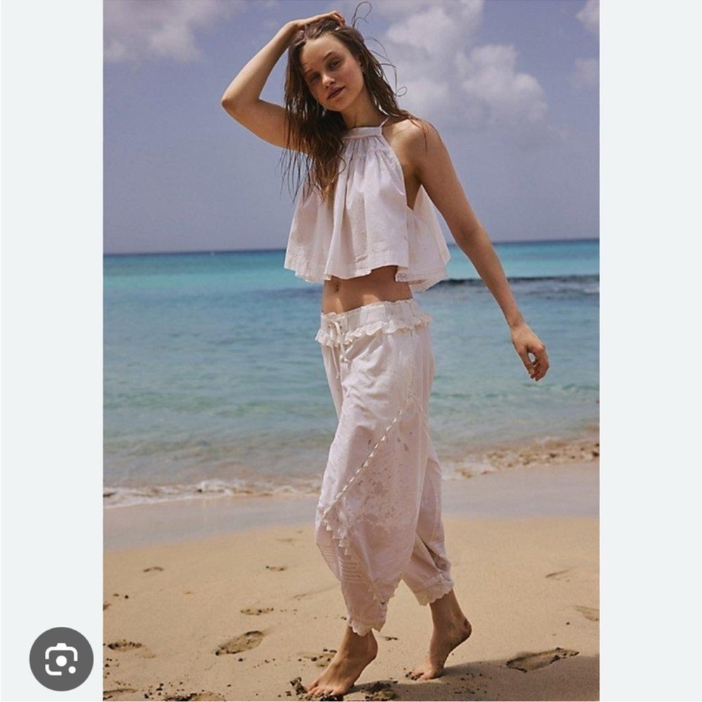 NEW Free People Beach Life Set Optic White Halter Crop Top and Pants Set M - Picture 2 of 6